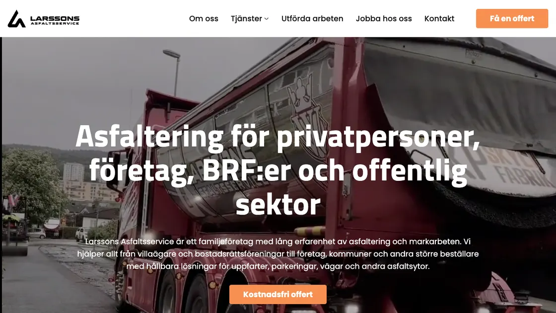 Startsidan för Larssons Asfalt